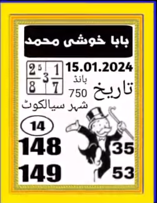 Baba Khushi Mohammed 750 Prize Bond Guess Paper Sialkot 15/01/2024
