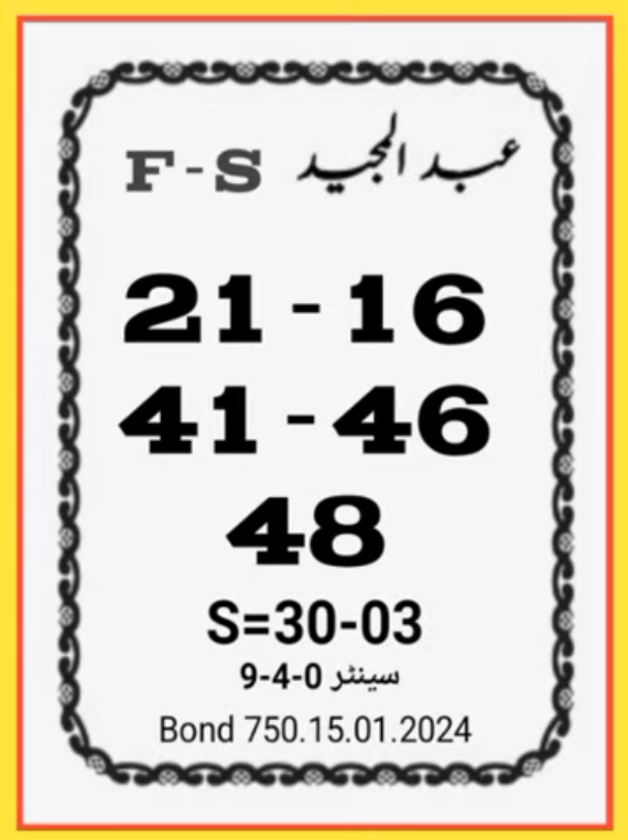 Abdul Majeed F.s 750 Prize Bond Guess Paper