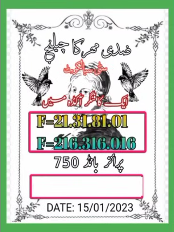 Ziddi Mehar Ka Challenge 750 Bond Guess Paper 15/01/2024