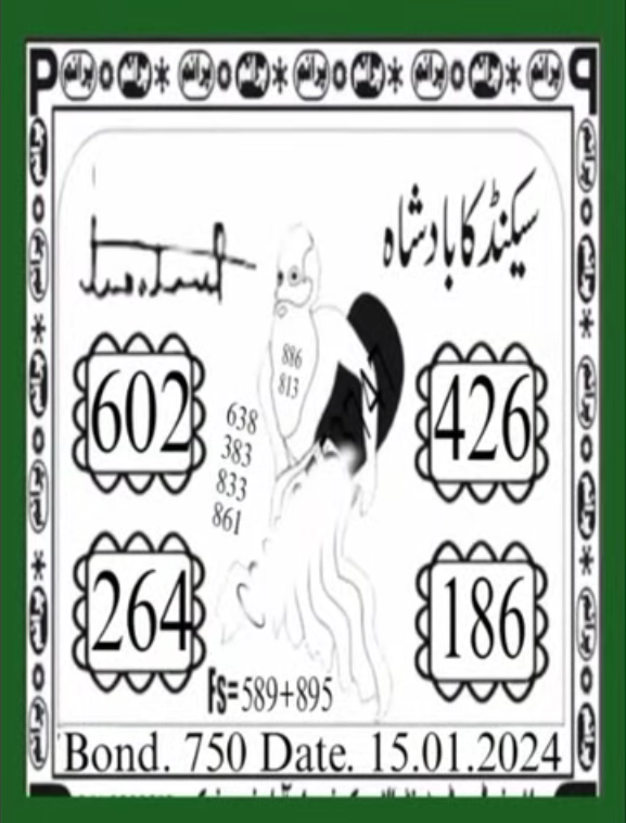 Second ka Baadshah 750 Prize Bond Guess paper