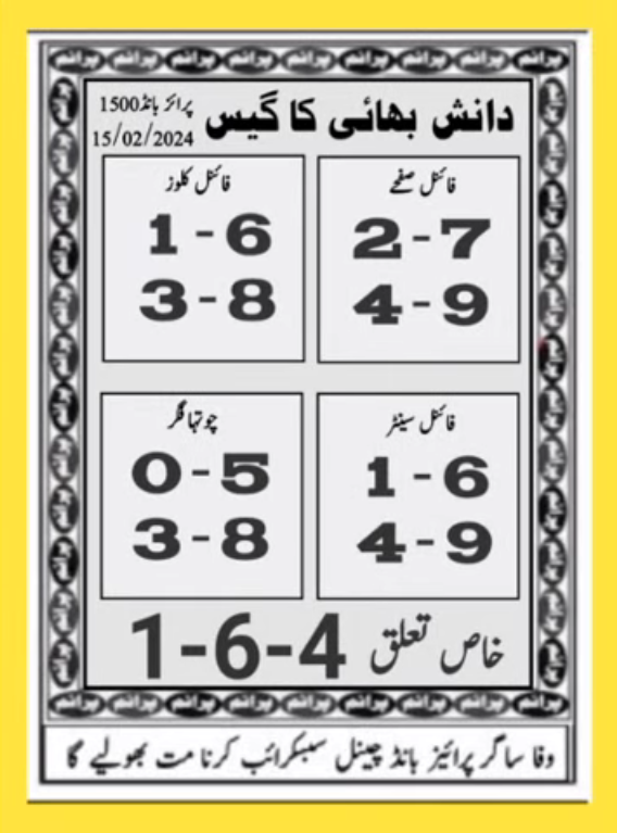 Danish Bhai ka Guess 1500 Prize Bond 15