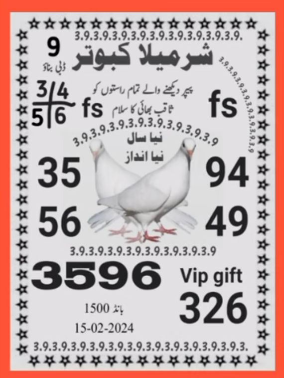 1500 Prize Bond Guess Paper Sharmila Kabootar 15.02.2024 VIP Gift