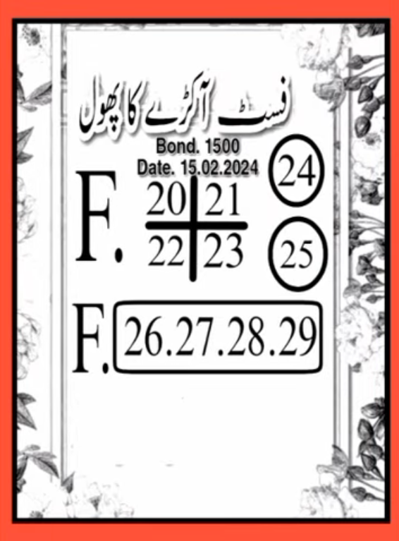 First Akray ka Phool 1500 Prize Bond Guess Paper 15.02.2024