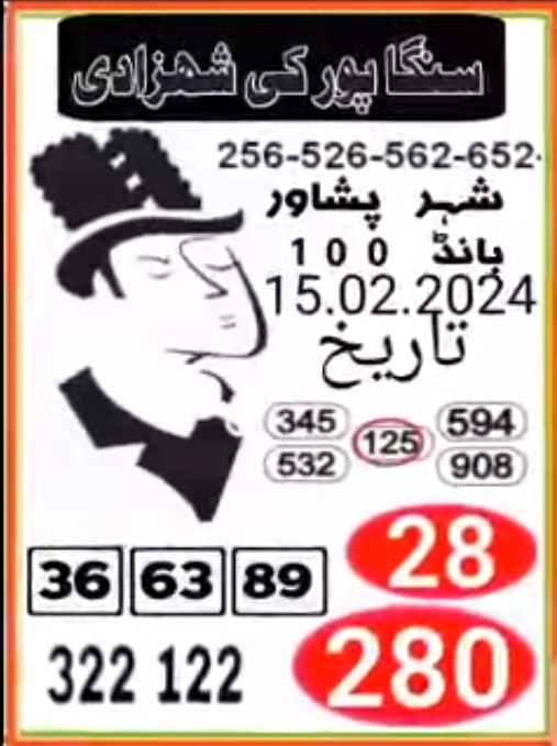 Singapore Ke Shehzadi 100 Prize Bond Guess Paper Peshawar 15/02/2024